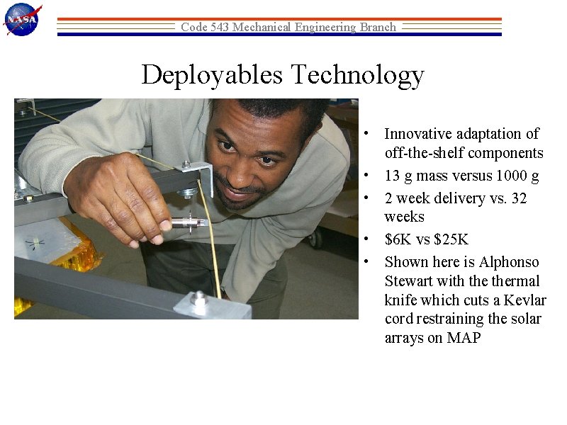 To read what this image which displays various activities and projects supported by the Mechanical Engineering Branch displays, select this page's text link