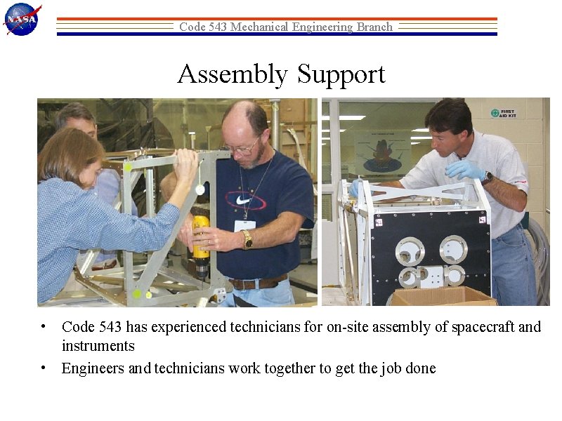 To read what this image which displays various activities and projects supported by the Mechanical Engineering Branch displays, select this page's text link